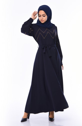 Large Size Pearl Dress 0109-01 Navy Blue 0109-01