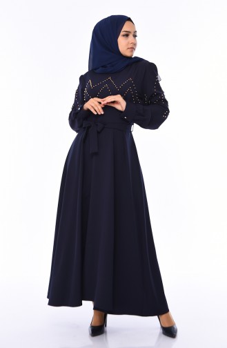 Large Size Pearl Dress 0109-01 Navy Blue 0109-01
