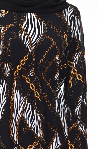 Large Size Chain Pattern Shirred Dress 0634A-01 Black 0634A-01