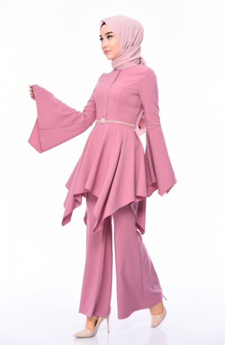 Broşlu Tunik Pantolon İkili Takım 1032-03 Gül Kurusu 1032-03