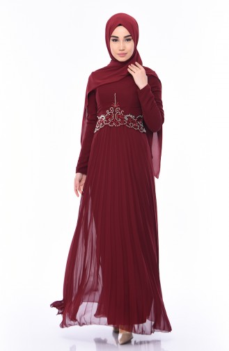 فستان سهرة بتفاصيل مُطرزة بالخرز اللامع 8004-01 لون خمري 8004-01