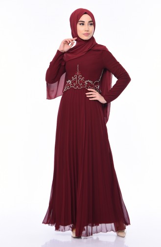 Beaded Embroidery Evening Dress 8004-01 Claret Red 8004-01