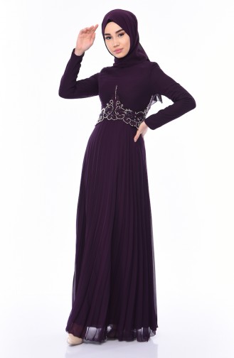 Beaded Embroidery Evening Dress 8004-02 Purple 8004-02