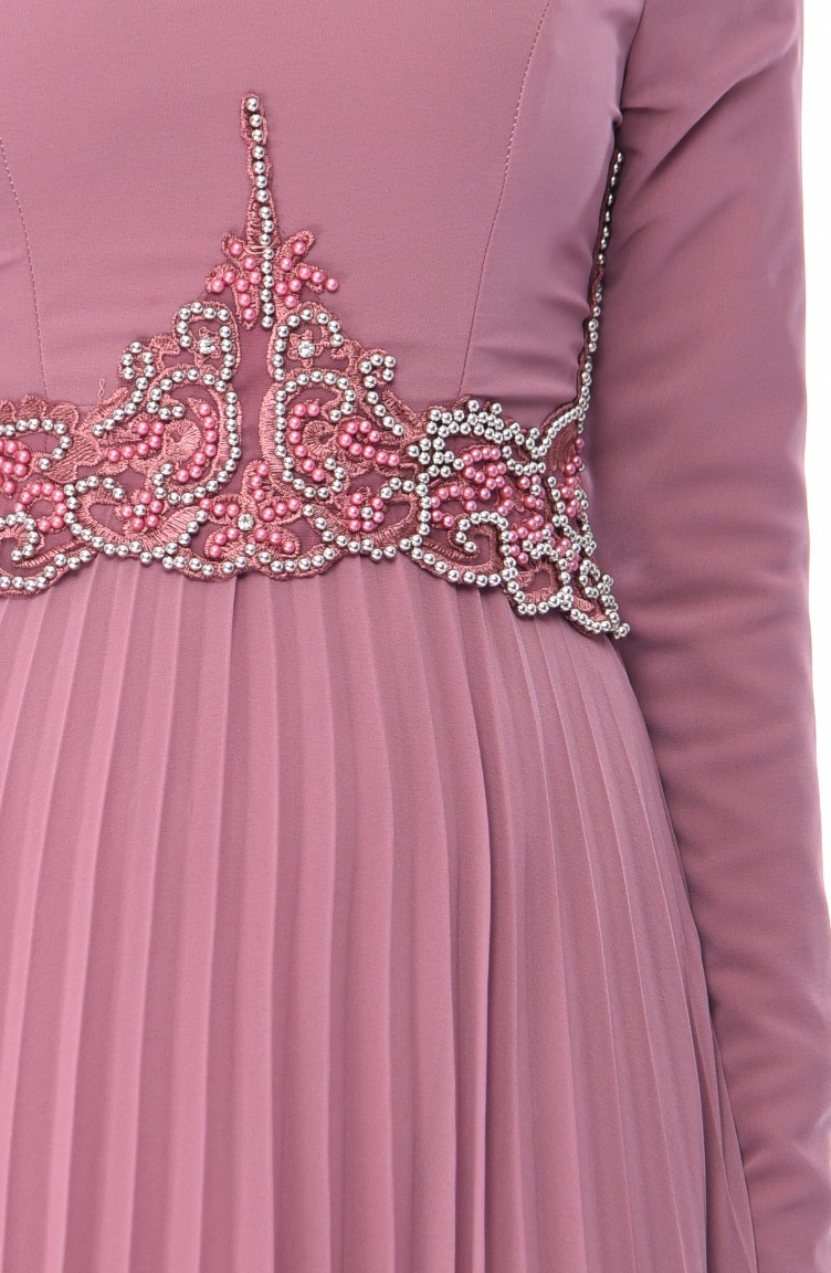 Dusty Rose Hijab Evening Dress 8004-03 | Sefamerve