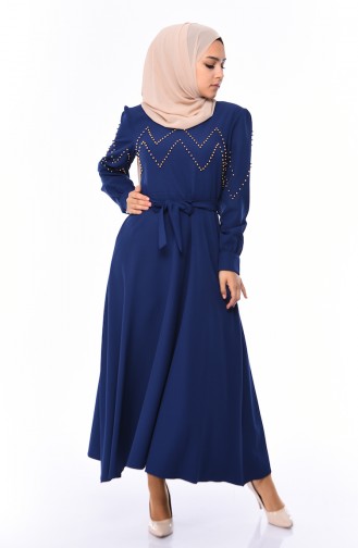 Large Size Pearl Dress 0109-03 Light Navy Blue 0109-03