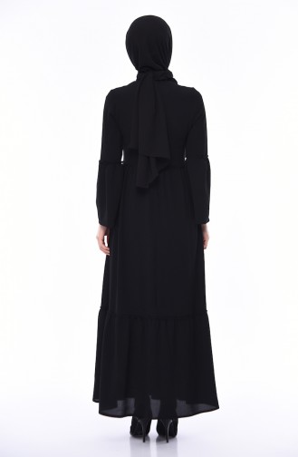 Nakışlı Büzgülü Elbise 1191-01 Siyah