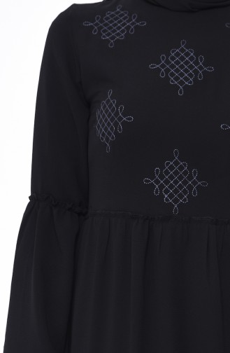 Embroidered Ruffled Dress 1191-01 Black 1191-01
