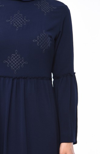 Embroidered Ruffled Dress 1191-02 Navy Blue 1191-02