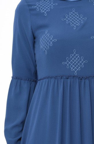 Embroidered Ruffled Dress 1191-03 Indigo 1191-03
