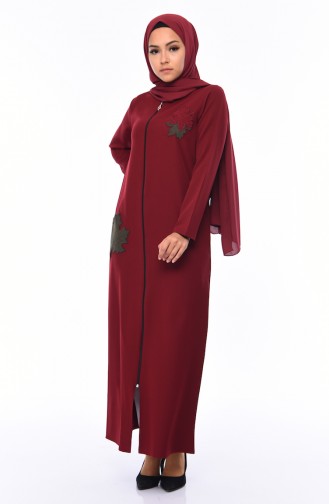 Abaya mit Applique Reissverschluss 99214-02 Dunkel Weinrot 99214-02