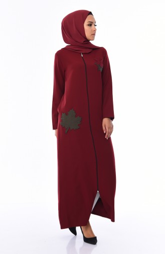 Abaya mit Applique Reissverschluss 99214-02 Dunkel Weinrot 99214-02