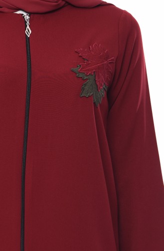 Abaya mit Applique Reissverschluss 99214-02 Dunkel Weinrot 99214-02