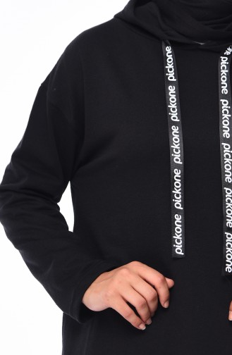 Kapüşonlu Baskılı Sweatshirt 8110-01 Siyah