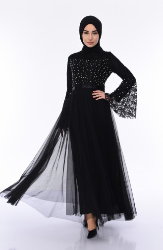 Black Hijab Evening Dress 81663-01