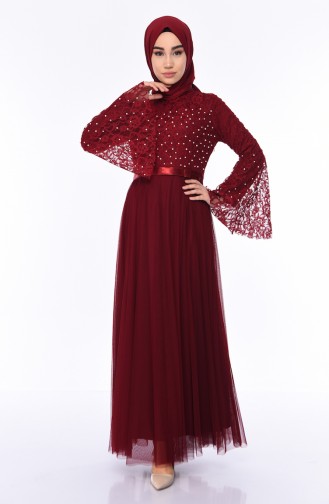 فساتين سهرة بتصميم اسلامي أحمر كلاريت 81663-02