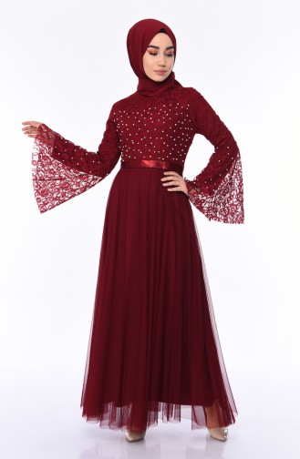 فساتين سهرة بتصميم اسلامي أحمر كلاريت 81663-02