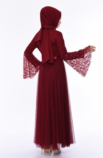Claret Red Hijab Evening Dress 81663-02