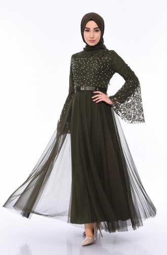 Khaki Hijab Evening Dress 81663-03