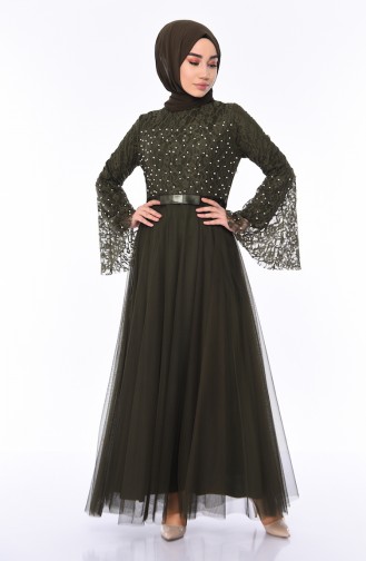 Khaki Hijab Evening Dress 81663-03