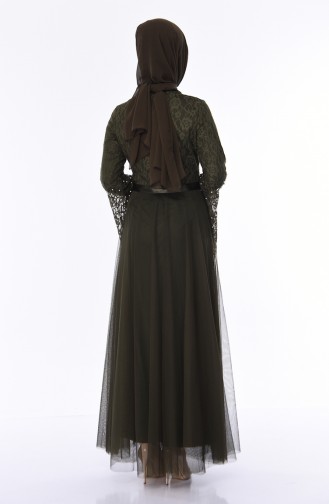 Khaki Hijab Evening Dress 81663-03