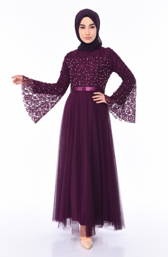 Purple Hijab Evening Dress 81663-04