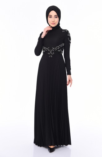 Black Hijab Evening Dress 8003-01
