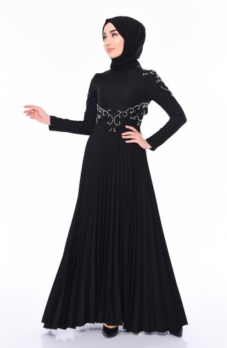 Black Hijab Evening Dress 8003-01