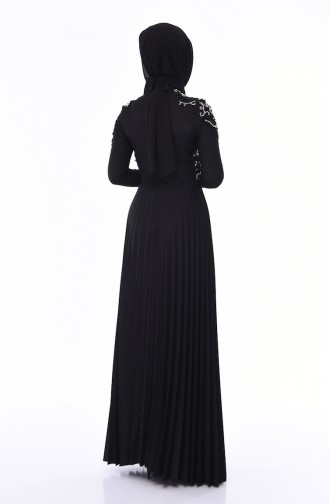 Boncuk İşlemeli Abiye Elbise 8003-01 Siyah