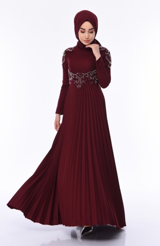 Claret Red Hijab Evening Dress 8003-02