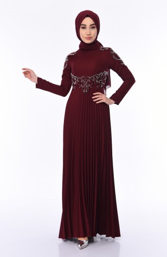 Weinrot Hijab-Abendkleider 8003-02