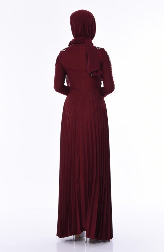 Claret Red Hijab Evening Dress 8003-02