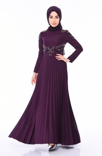 Purple Hijab Evening Dress 8003-03