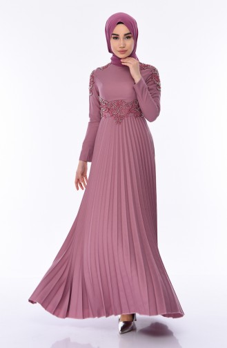 Dusty Rose Hijab Evening Dress 8003-05