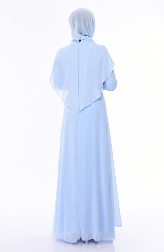 Boncuk İşlemeli Abiye Elbise 8008-01 Bebe Mavisi