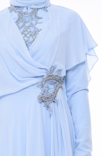 Baby Blue Hijab Evening Dress 8008-01