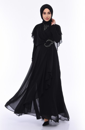 Black Hijab Evening Dress 8008-03