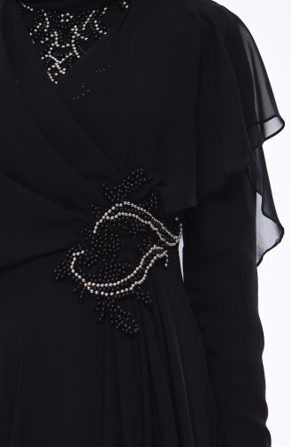Black Hijab Evening Dress 8008-03