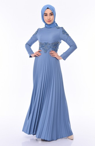 Blue Hijab Evening Dress 8003-04