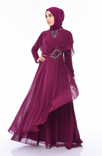 Plum Hijab Evening Dress 8008-05