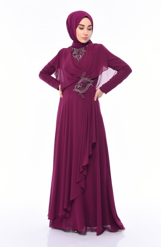 Plum Hijab Evening Dress 8008-05