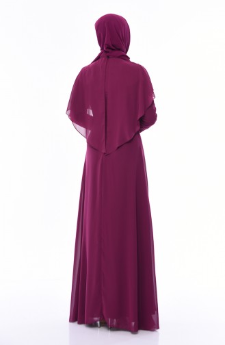 Plum Hijab Evening Dress 8008-05