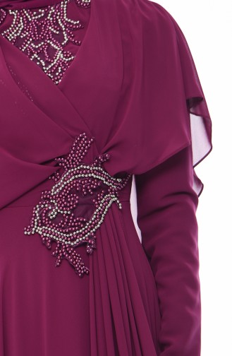 Plum Hijab Evening Dress 8008-05