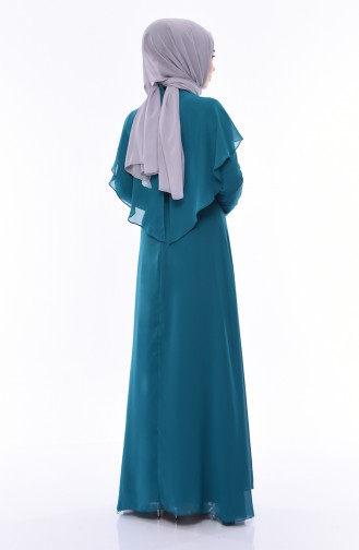 Petrol Hijab Evening Dress 8008-06