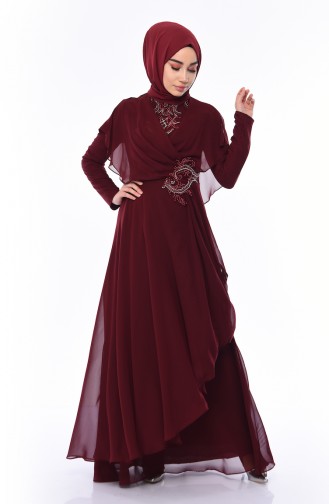 Claret red İslamitische Avondjurk 8008-07