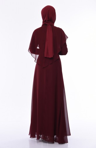 Claret Red Hijab Evening Dress 8008-07