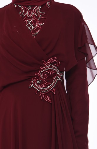 Claret Red Hijab Evening Dress 8008-07
