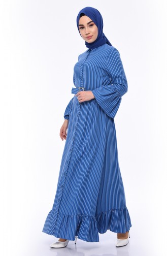 Gestreiftes Kleid mit Gürtel  81708-02 Blau 81708-02