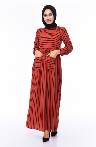 Brick Red Hijab Dress 1039-05