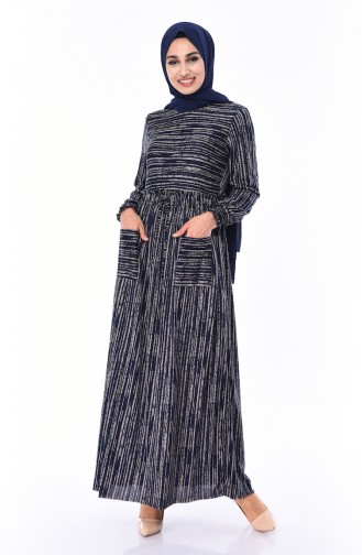 Dunkelblau Hijab Kleider 1084-01