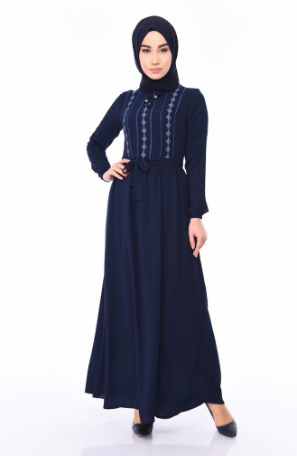 Navy Blue Hijab Dress 1193-02